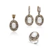 White Oval Beaded Halo 925 Sterling Silver Jewelry Set
