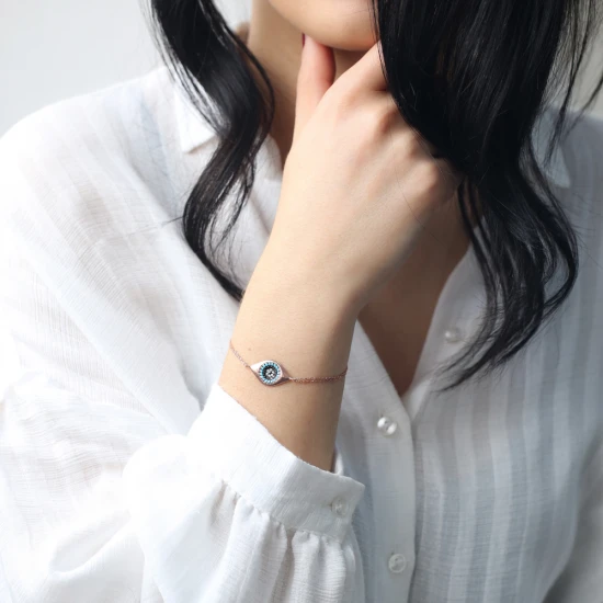 Turkish Minimalist Evil Eye Silver Bracelet - Sade 925 Silver Jewelry
