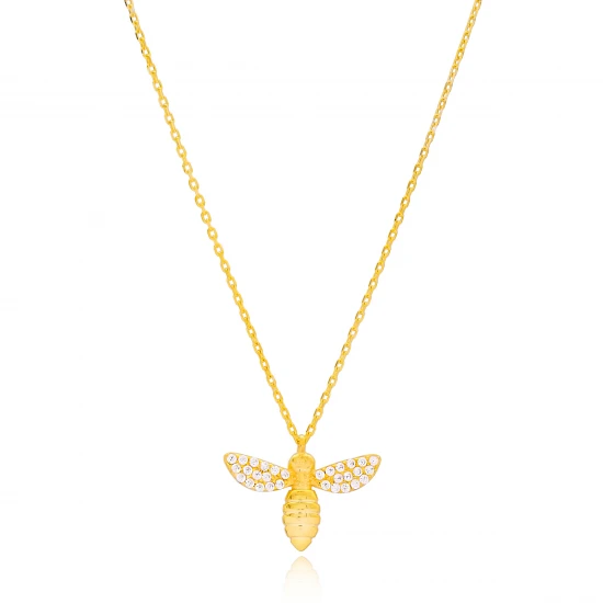 Turkish Gold Plated Bee 925 Sterling Silver Pendant | 925 Sterling Silver Wholesale | Sade Silver Turkish Gold Plated Bee 925 Sterling Silver Pendant - Sade 925 Silver Jewelry
