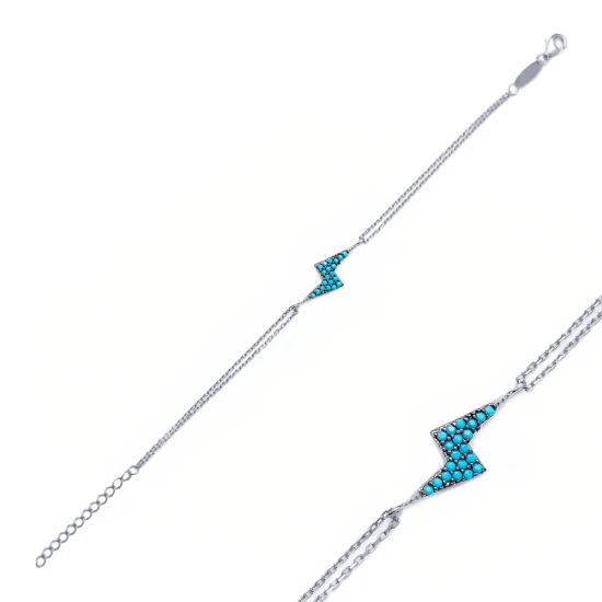 Turkish Lightning Turquoise Sterling Silver Bracelet | 925 Sterling Silver Wholesale | Sade Silver Turkish Lightning Turquoise Sterling Silver Bracelet - Sade 925 Silver Jewelry
