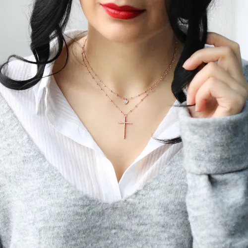 Turkish Stoned Layered Cross Sterling Silver Pendant