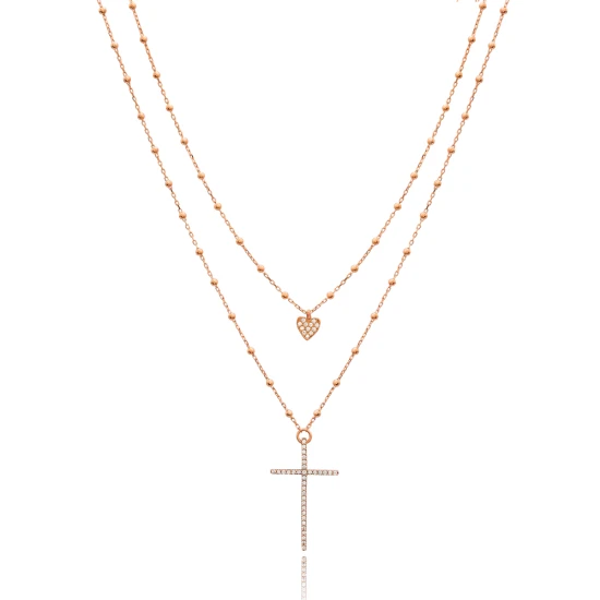 Turkish Stoned Layered Cross Sterling Silver Pendant - Sade 925 Silver Jewelry