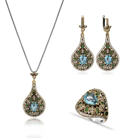 Turkish Handcrafted Custom 925 Sterling Silver Set Turkish Handcrafted Custom 925 Sterling Silver Set