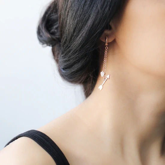 Turkish Arrow And Heart Chain Long 925 Silver Earrings Turkish Arrow And Heart Chain Long 925 Silver Earrings