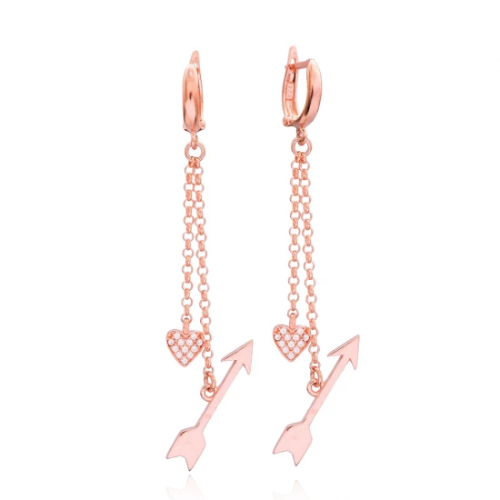 Turkish Arrow And Heart Chain Long 925 Silver Earrings Turkish Arrow And Heart Chain Long 925 Silver Earrings