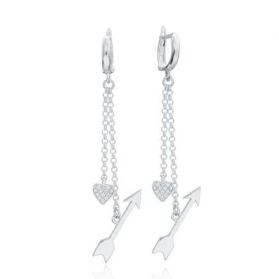 Turkish Arrow And Heart Chain Long 925 Silver Earrings Turkish Arrow And Heart Chain Long 925 Silver Earrings
