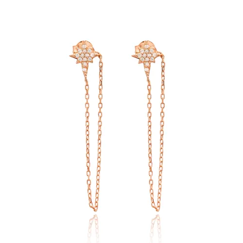 Turkish Push Back Ear Thread Chain 925 Silver Earrings