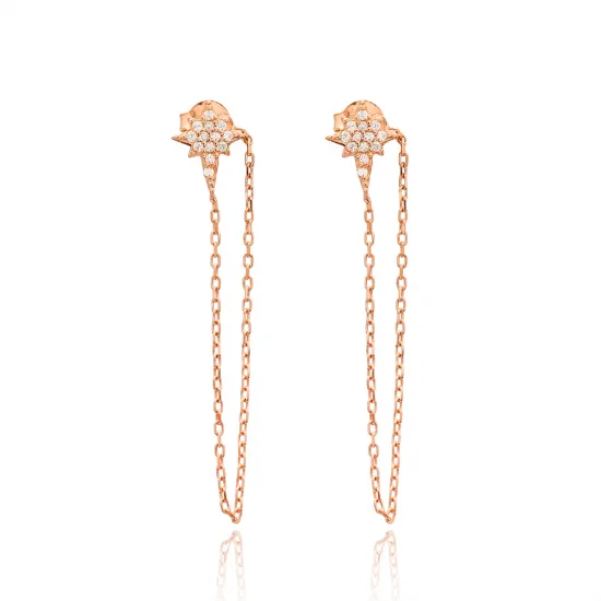 Turkish Push Back Ear Thread Chain 925 Silver Earrings Turkish Push Back Ear Thread Chain 925 Silver Earrings