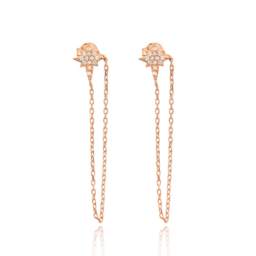 Turkish Push Back Ear Thread Chain 925 Silver Earrings