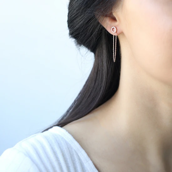 Turkish Push Back Ear Thread Chain Silver Earrings Turkish Push Back Ear Thread Chain Silver Earrings