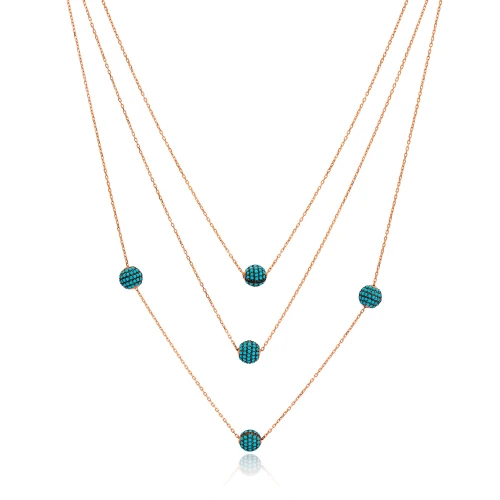 Turkish Turquoise Beaded Long Sterling Silver Necklace