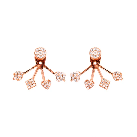 Clear Mixed Shape Fan CZ Sterling Silver Ear Jackets | 925 Sterling Silver Wholesale | Sade Silver Clear Mixed Shape Fan CZ Sterling Silver Ear Jackets - Sade 925 Silver Jewelry