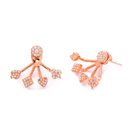 Clear Mixed Shape Fan CZ Sterling Silver Ear Jackets | 925 Sterling Silver Wholesale | Sade Silver Clear Mixed Shape Fan CZ Sterling Silver Ear Jackets - Sade 925 Silver Jewelry