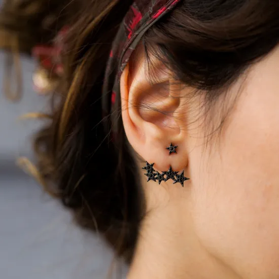 Light Black Zircon Turkish Wholesale Handcrafted Silver Earring Light Black Zircon Turkish Wholesale Handcrafted Silver Earring