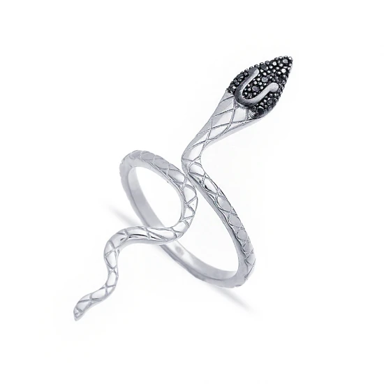Turkish Black CZ Snake Shape Adjustable 925 Silver Ring Turkish Black CZ Snake Shape Adjustable 925 Silver Ring