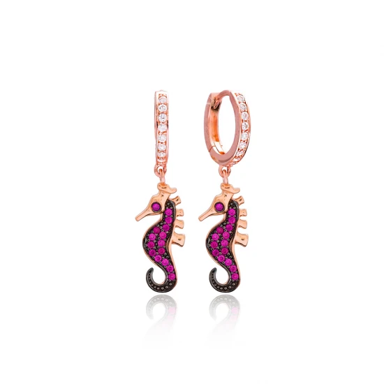 Turkish Seahorse Dangle Sterling Silver Earrings | 925 Sterling Silver Wholesale | Sade Silver Turkish Seahorse Dangle Sterling Silver Earrings - Sade 925 Silver Jewelry