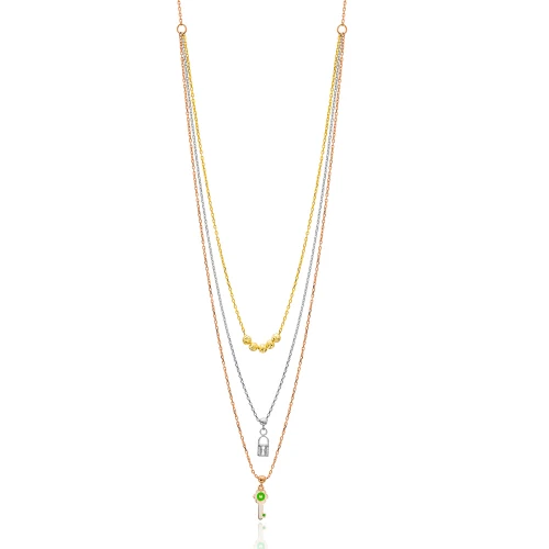 Green Triple Layer Chain CZ Sterling Silver Necklace