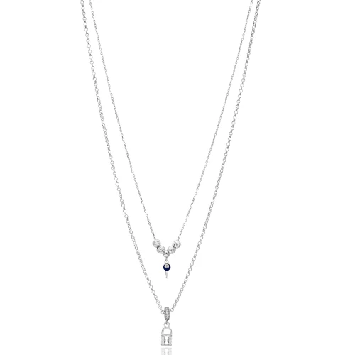 Turkish Key And Lock Layered Evil Eye Silver Pendant