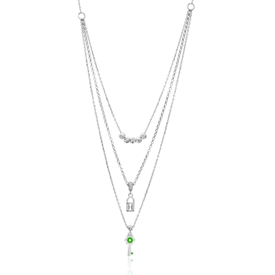 Turkish Key And Lock Layered Sterling Silver Pendant | 925 Sterling Silver Wholesale | Sade Silver Turkish Key And Lock Layered Sterling Silver Pendant - Sade 925 Silver Jewelry