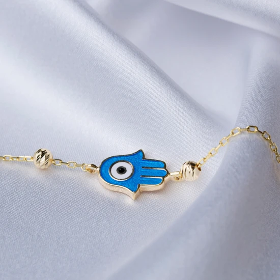 Turkish Enamel Evil Eye Hamsa Sterling Silver Bracelet - Sade 925 Silver Jewelry