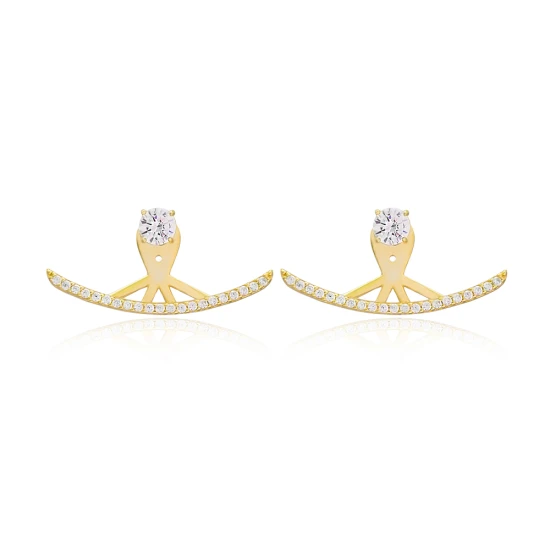 Clear Wide Arc CZ 925 Sterling Silver Ear Jackets | 925 Sterling Silver Wholesale | Sade Silver Clear Wide Arc CZ 925 Sterling Silver Ear Jackets - Sade 925 Silver Jewelry