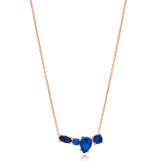 Turkish Sapphire Four CZ 925 Sterling Silver Necklace - Sade 925 Silver Jewelry