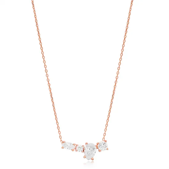 Four Zircon Stone Design Necklace , Wholesale 925 Sterling Silver Jewelry Four Zircon Stone Design Necklace , Wholesale 925 Sterling Silver Jewelry
