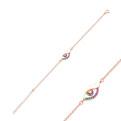 Turkish New Rainbow Evil Eye Sterling Silver Bracelet