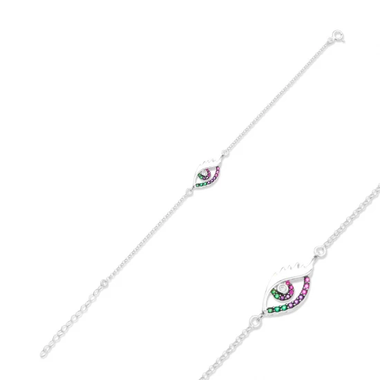 Turkish New Rainbow Evil Eye Sterling Silver Bracelet Turkish New Rainbow Evil Eye Sterling Silver Bracelet