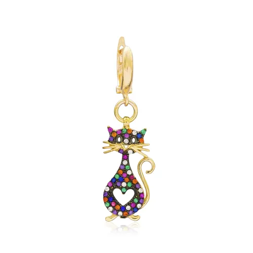 Turkish 925 Sterling Silver Cat Dangle Earrings