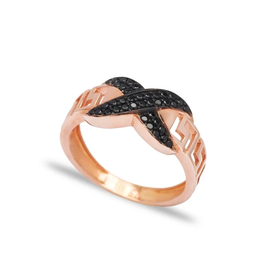 Black Infinity Greek Key Band CZ Sterling Silver Ring Black Infinity Greek Key Band CZ Sterling Silver Ring