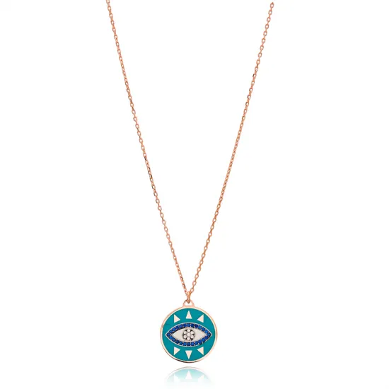 Turkish Sapphire Enamel Evil Eye 925 Silver Pendant Turkish Sapphire Enamel Evil Eye 925 Silver Pendant