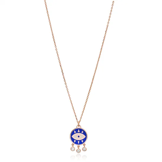 Turkish Minimalist Blue Enamel Evil Eye Silver Pendant Turkish Minimalist Blue Enamel Evil Eye Silver Pendant