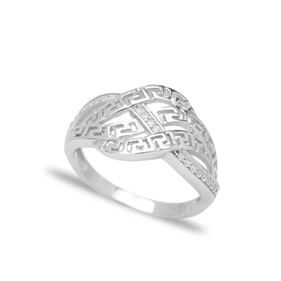 Clear Greek Key Lattice CZ 925 Sterling Silver Ring Clear Greek Key Lattice CZ 925 Sterling Silver Ring