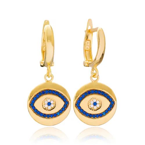 Turkish 925 Sterling Silver Evil Eye Dangle Earrings