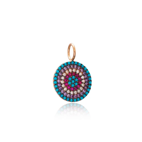 Turkish Rainbow Round With Hole 7mm 925 Silver Pendant | 925 Sterling Silver Wholesale | Sade Silver Turkish Rainbow Round With Hole 7mm 925 Silver Pendant - Sade 925 Silver Jewelry