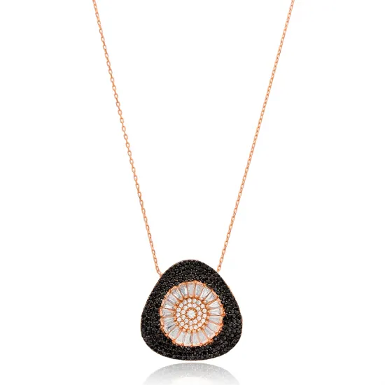 Black Rounded Triangle Sunray CZ 925 Silver Necklace Black Rounded Triangle Sunray CZ 925 Silver Necklace
