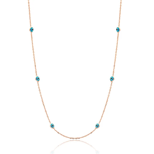 Turkish Minimal Evil Eye Long Sterling Silver Necklace
