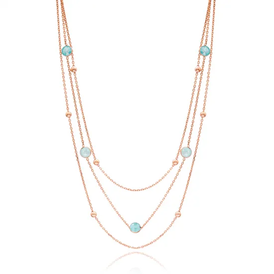 Turkish Aquamarine Layered 925 Sterling Silver Necklace