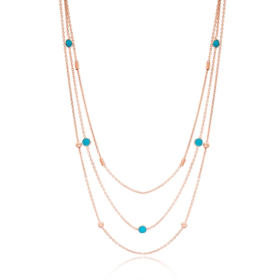 Turkish Turquoise Multi Layered 925 Silver Necklace - Sade 925 Silver Jewelry
