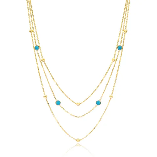 Turquoise Triple Layer Chain Sterling Silver Necklace Turquoise Triple Layer Chain Sterling Silver Necklace