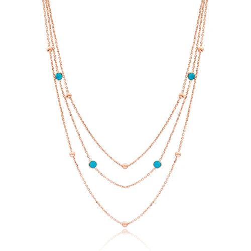 Turquoise Triple Layer Chain Sterling Silver Necklace