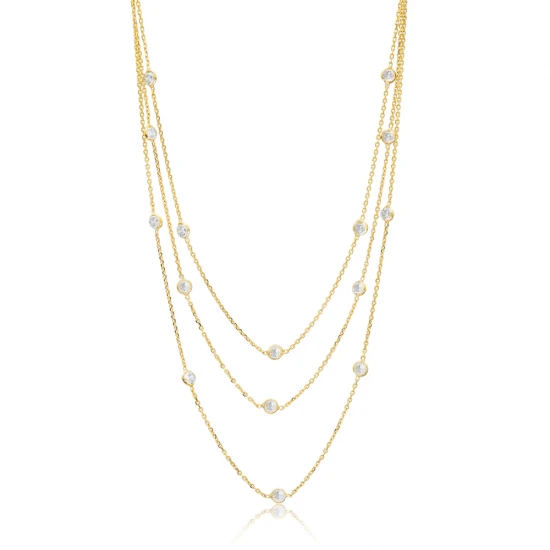 Turkish Multi Layered CZ 925 Sterling Silver Necklace | 925 Sterling Silver Wholesale | Sade Silver Turkish Multi Layered CZ 925 Sterling Silver Necklace - Sade 925 Silver Jewelry