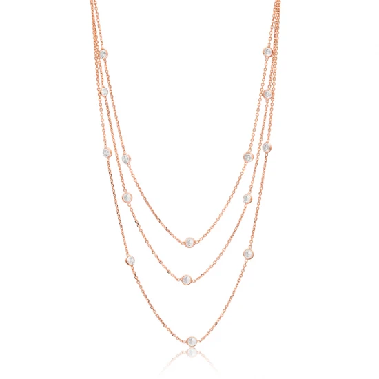 Turkish Multi Layered CZ 925 Sterling Silver Necklace | 925 Sterling Silver Wholesale | Sade Silver Turkish Multi Layered CZ 925 Sterling Silver Necklace - Sade 925 Silver Jewelry