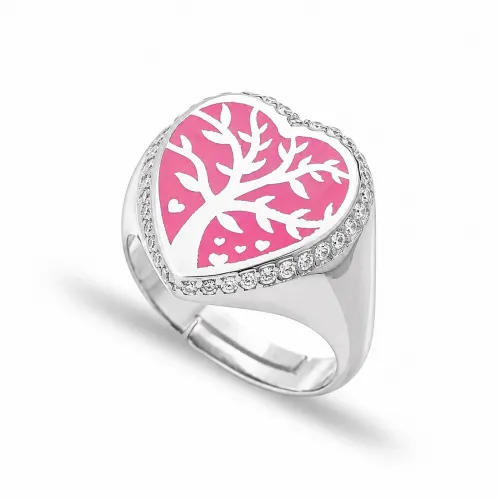 Turkish Pink Neon Heart Tree Adjustable 925 Silver Ring Turkish Pink Neon Heart Tree Adjustable 925 Silver Ring