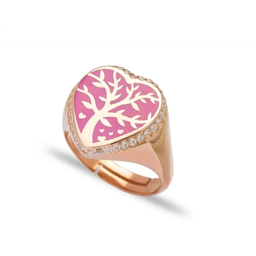 Turkish Pink Neon Heart Tree Adjustable 925 Silver Ring