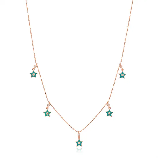 Turkish Turquoise Enamel Star Sterling Silver Necklace