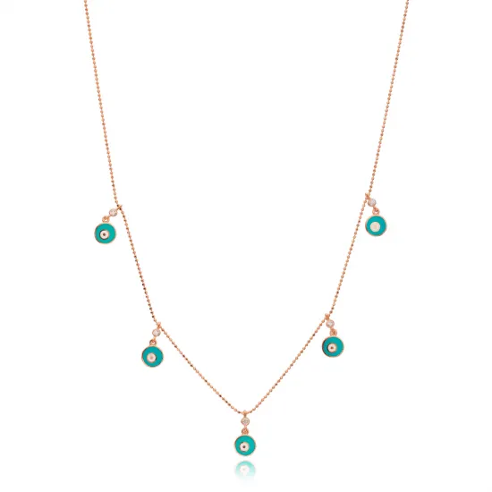 Turkish Turquoise Enamel Round Sterling Silver Necklace Turkish Turquoise Enamel Round Sterling Silver Necklace