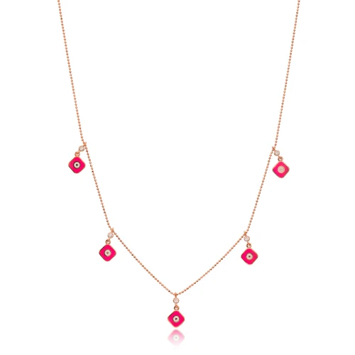 Turkish Pink Enamel Square 925 Sterling Silver Necklace