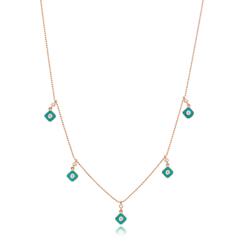Turkish Turquoise Enamel Square 925 Silver Necklace